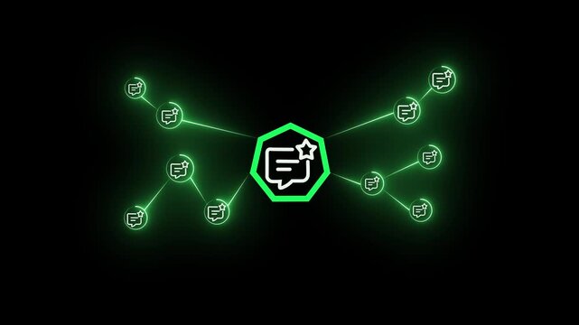 Message chat box icon animation on black background Network Connection.