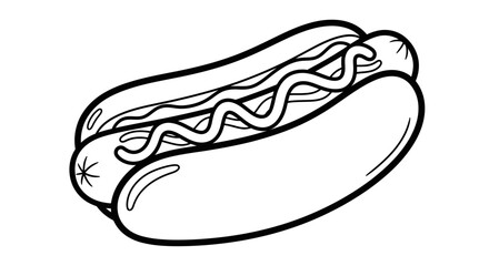Simple black and white illustration of a hot dog.