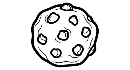 A delicious chocolate chip cookie, simply drawn in black and white.