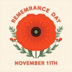 Obraz premium Remembrance day poppy with november 11th date