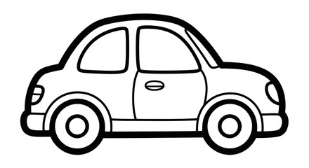 Simple Cartoon Car Line Art on an Isolated White Background, perfect for Kids' Coloring Books