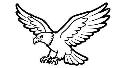 Naklejka premium Black and white illustration of an eagle with outstretched wings, depicted in a simple, graphic style.