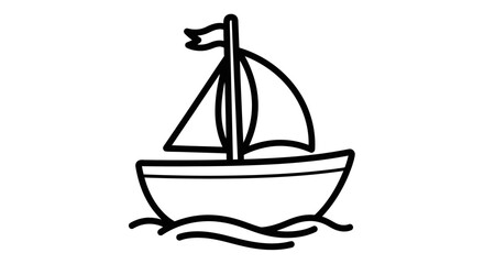 Simple black and white line drawing of a sailing ship on wavy water.