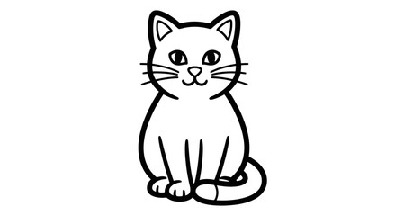 Cute Cartoon Cat Sitting Calmly and Looking Forward on an Isolated White Background