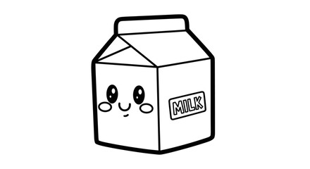 Cartoon illustration of a milk carton with a cute, smiling face on a white background.