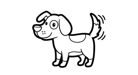 Happy Cartoon Puppy Dog with Wagging Tail Standing Playfully on an Isolated White Background