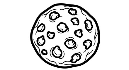 Delicious Chocolate Chip Cookie, Line Art Outline for Coloring Book, Isolated White Background