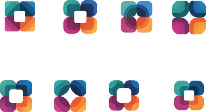 Overlapping colorful rounded squares forming a central void