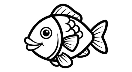 A cheerful cartoon fish, outlined in black and white, ready for coloring.