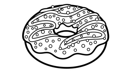 A black and white illustration of a glazed donut with sprinkles, ready to be colored.