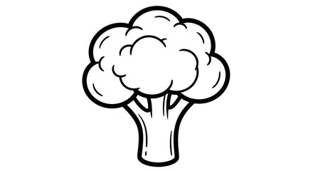 A simple line drawing of a head of broccoli, showcasing its characteristic florets and stem.