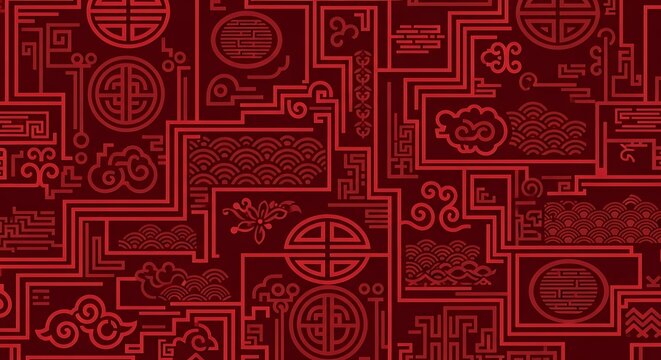 Red Chinese Pattern Seamless Texture Background.