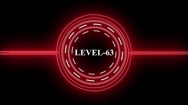 Level 63 text font animation. Level Up text sign. letters spelling out level Up appear on black screen display&nbsp;animation.