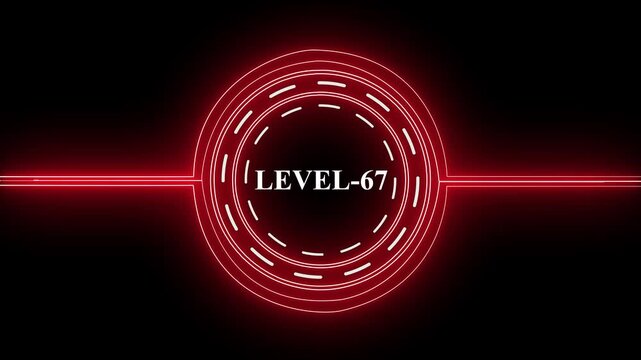 Level 67 text font animation. Level Up text sign. letters spelling out level Up appear on black screen display&nbsp;animation.