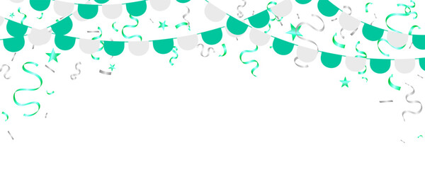 Banner with garland flags and confetti for congratulation, holiday, party, birthday, carnival vector illustration