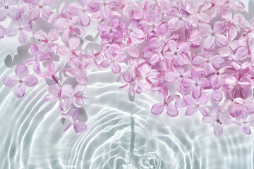 Abstract background with water and flowers. Space for the text.