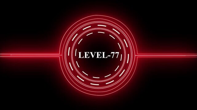 Level 77 text font animation. Level Up text sign. letters spelling out level Up appear on black screen display&nbsp;animation.