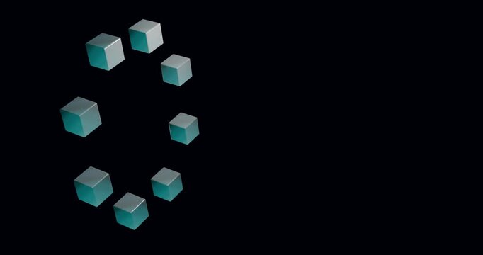 Anima&ccedil;&atilde;o 4K em loop de blocos/anel de formas com rota&ccedil;&atilde;o lenta e gradiente elegante, composi&ccedil;&atilde;o minimalista com espa&ccedil;o para texto.