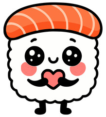 A cute sushi roll holds a heart in its hands