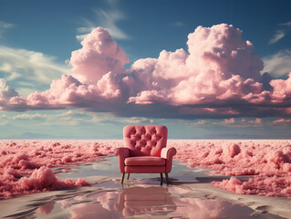 Serene sky with fluffy clouds and a high voltage transmission pole