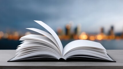 Open Book with Blurred City Background