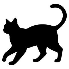 Cute cat silhouette vector illustration isolated on white background, playful domestic pet for logo, design, and decoration