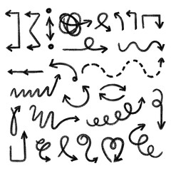 Collection of crayon texture arrows, doodle vector set for infographic, highlight, note and creative hand drawn design.