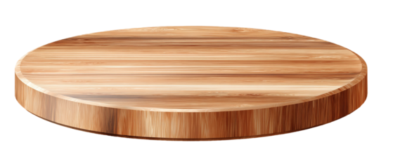 Round wooden cutting board isolated on transparent background for food preparation