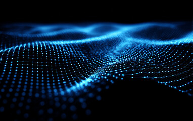 Abstract Blue Digital Particles Forming Wavy Patterns