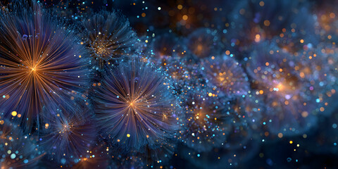 Fototapeta premium Abstract background new year, Blue and gold fireworks and celebrating holiday, copy space, generative ai