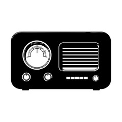 Obraz premium Black and White Retro Radio Illustration with Dial, Speaker, and Buttons.