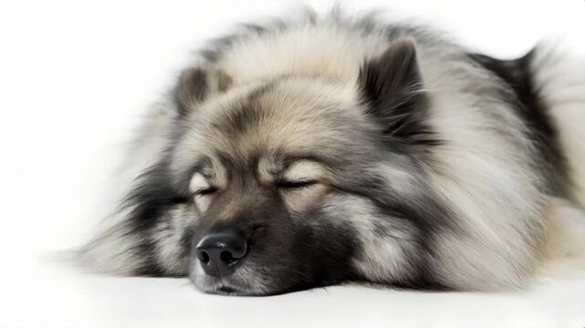Keeshond dog, It's getting sleepy. isolated on a white background