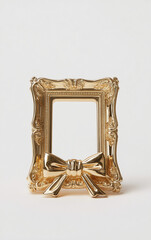 Golden Bow Ornament Frame Isolated on White Background