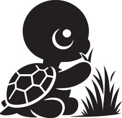 Obraz premium Cute baby turtle silhouette eating grass simple adorable animal icon graphic design