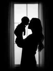 Tender Silhouette of Mother and Baby by Window