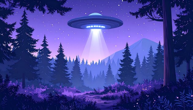 UFO over a mystical forest at night (1)