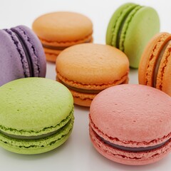 colorful macaroons isolated on white background closeup
