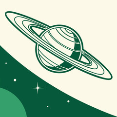 Minimal space vector illustration of a planet with rings, stars and cosmic background, ideal for science, astronomy, education and creative designs © jubayer71