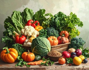 Nutrient dense, plant based ingredients on wooden table
