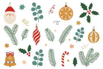 Christmas vector set with Santa, ornaments, fir branches and holiday decor © Елена Хмельнюк