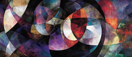 Dynamic Abstract Art with Intersecting Arcs, Vibrant Hues, and Rich Textured Surfaces