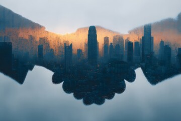 Abstract Cityscape Handshake Silhouette: Urban Partnership at Sunset Business Deal Concept.