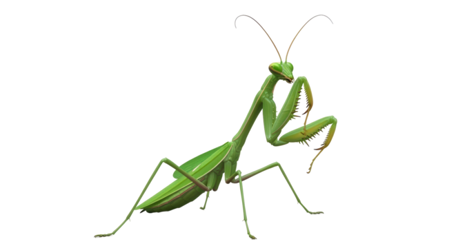Isolated Green Praying Mantis Against Neutral Backdrop Insect Arthropod Wildlife Animal
