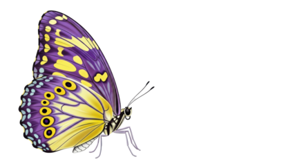 Isolated butterfly with yellow and purple wings, beautiful insect in colorful design vector