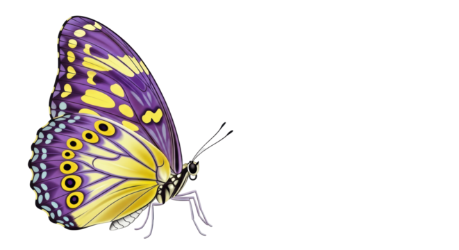 Isolated butterfly with yellow and purple wings, beautiful insect in colorful design vector
