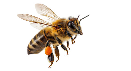 Isolated Honey Bee in Flight Capturing Pollen for Honeycomb Construction and Food Production