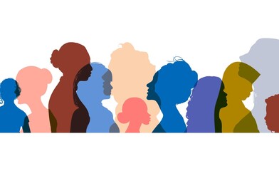 Group people diversity. Silhouette profile of men women children teenagers elderly. Various people of different ages. Different cultures. Racial equality concept. Multicultural society Illustration 