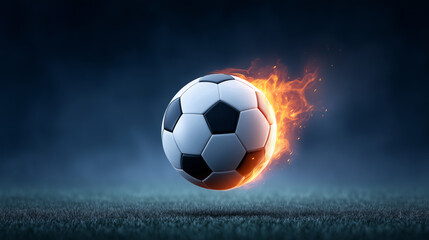 Naklejka premium Flaming Soccer Ball in Stadium Lights
