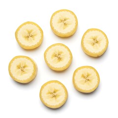 Banana slices isolated on a white background. Flat lay, top view
