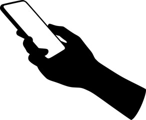 Hand holding mobile phone device silhouette vector illustration
